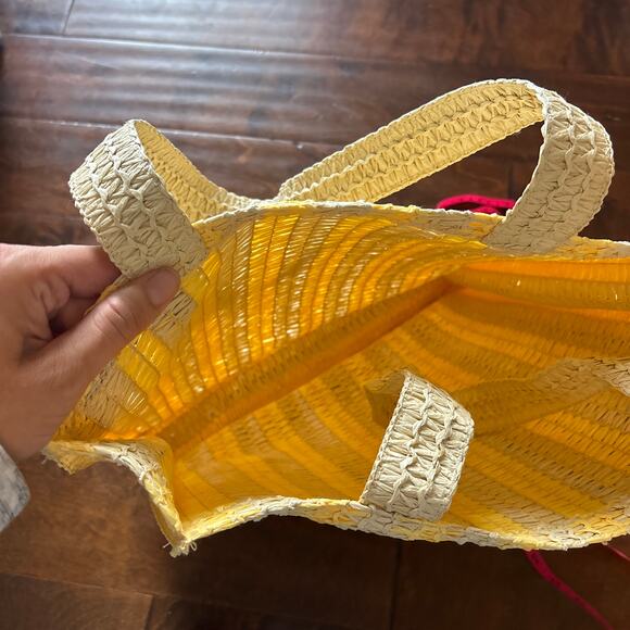 NEW Striped Straw Crochet Tote Bag Universal Thread Yellow Beach Summer - Picture 7 of 9